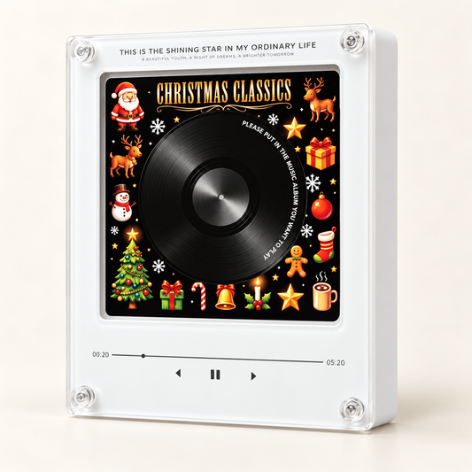 Classic Christmas NFC music player with white body and black festive panel