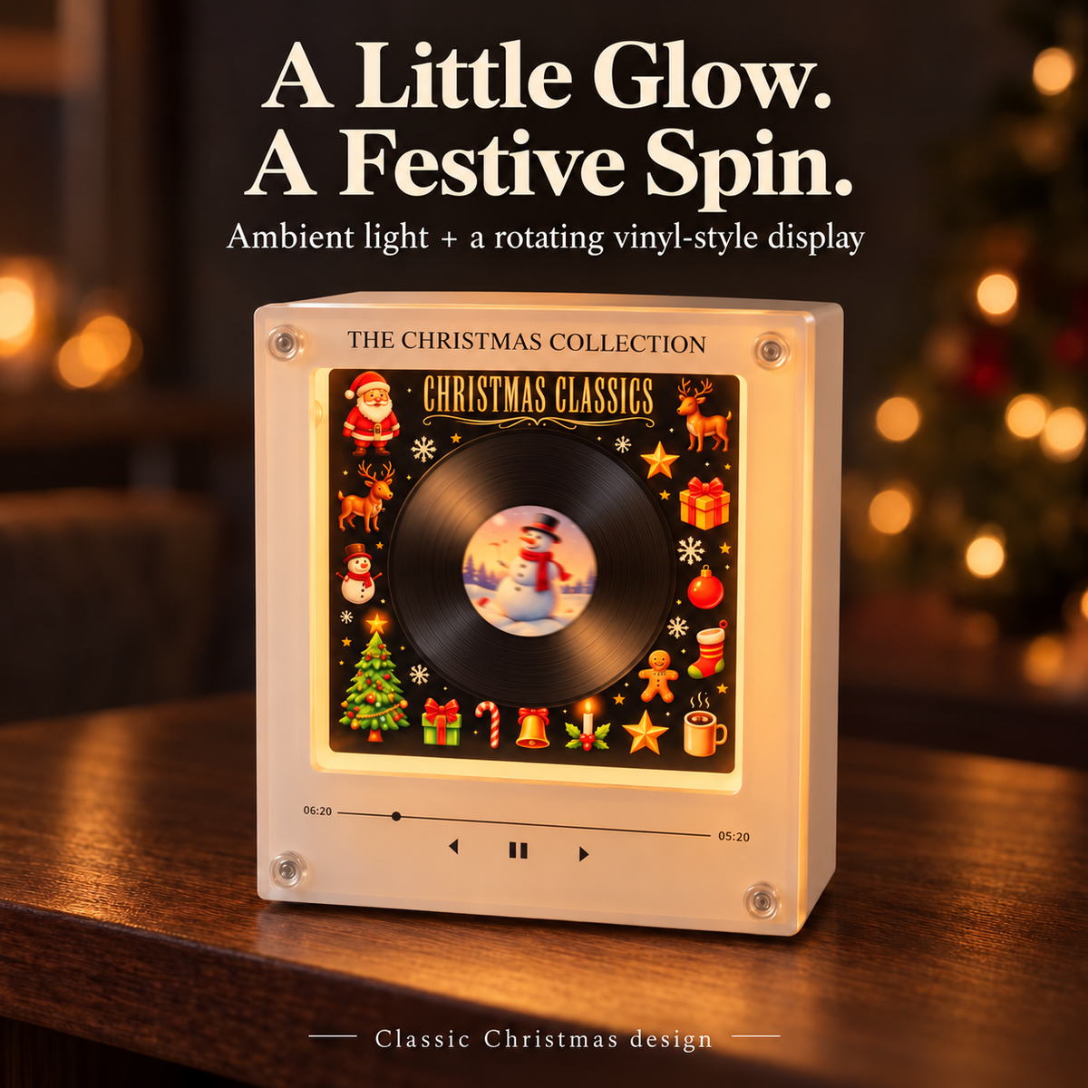 Classic Christmas ambient light and rotating vinyl-style display